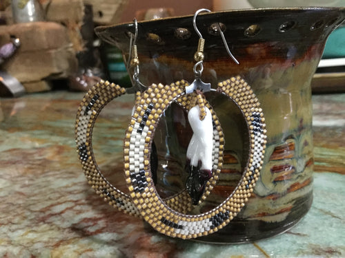 Brick Stitched Eagle Feather Hoop Earrings