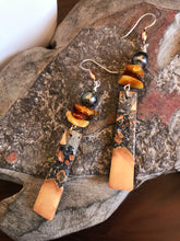 Load image into Gallery viewer, Maligano Jasper, Amber and Black Tahitian Pearl Earrings