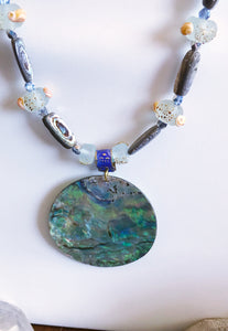Paua Shell, Abalone and Lampwork Necklace and Earrings