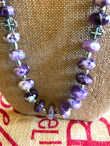 Amethyst and Sterling Southwestern Cross Necklace