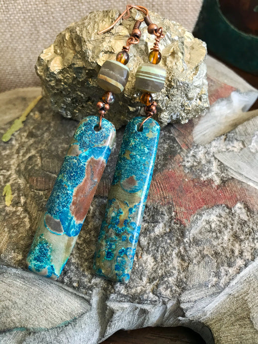Chrysocolla and Boulder Opal Earrings