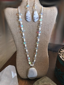 Ghost Agate Necklace and Earrings