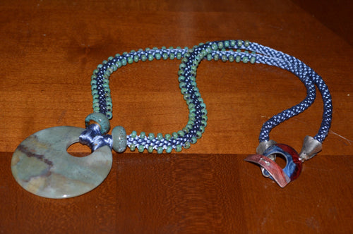 Monet Skies  “Gardner’s Stone” Agate and Kumihimo Beaded and Braided Cord Necklace