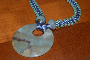 Monet Skies  “Gardner’s Stone” Agate and Kumihimo Beaded and Braided Cord Necklace
