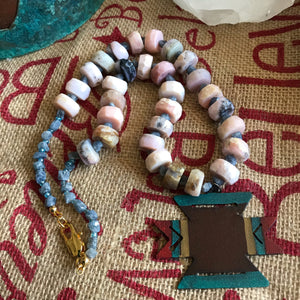 Raw Peruvian Opal and Sapphire Necklace