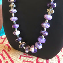 Load image into Gallery viewer, Amethyst and Sterling Southwestern Cross Necklace