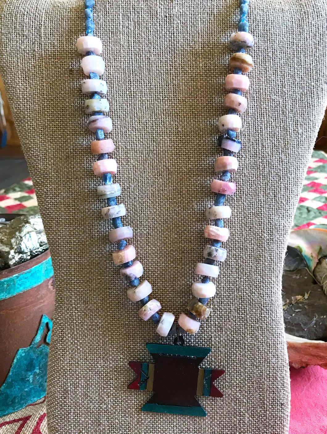 Raw Peruvian Opal and Sapphire Necklace