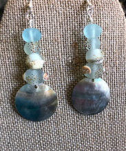 Load image into Gallery viewer, Abalone Shell, Lampwork and Sea Glass Earrings
